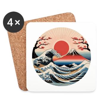 Vague Fuji au Soleil Rouge - Dessous de verre (lot de 4) - blanc - Devant