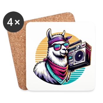 Lama mit Boombox im Retro-Vibe - Untersetzer (4er-Set) - Weiß - Vorne