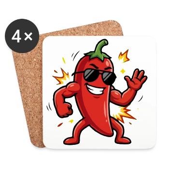 Chili Rocker mit Sonnenbrille - Untersetzer (4er-Set) - Weiß - Vorne