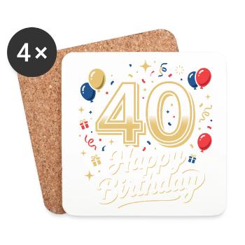 40e anniversaire 40 ans Joyeux Cadeau d’anniversaire - Dessous de verre (lot de 4) - blanc - Devant