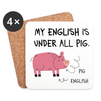 Pig English Cartoon Schwein - Untersetzer (4er-Set) - Weiß - Vorne