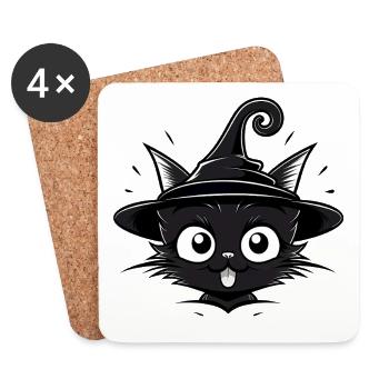 Schwarze Katzenzauberin mit Hexenhut - Katze - Untersetzer (4er-Set) - Weiß - Vorne