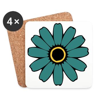 Fleur de Fleurs Bleues Turquoise Cadeau Fleur Fleur Mère - Dessous de verre (lot de 4) - blanc - Devant