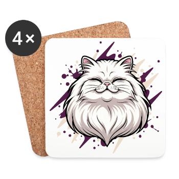 Tête de chat joyeuse avec des touches de couleur - Dessous de verre (lot de 4) - blanc - Devant