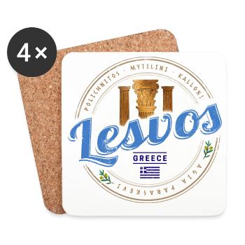 Lesvos Island in Greece Retro Holiday Souvenir - Coasters (set of 4) - white - Front