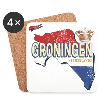 Groningen Netherlands Wall Map Holland Souvenir - Coasters (set of 4) - white - Front