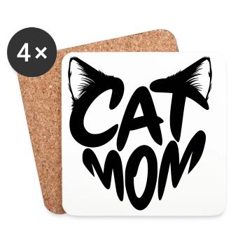 Cat Mom, Katzenmama Herz Typo mit Katzenohren - Untersetzer (4er-Set) - Weiß - Vorne
