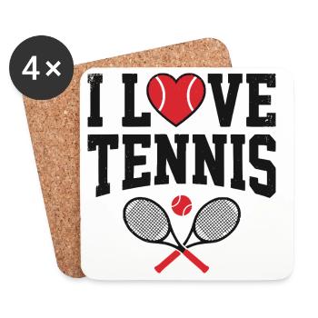 T-shirt de tennis, t-shirt j’adore le tennis, sweat à capuche, tasse - Dessous de verre (lot de 4) - blanc - Devant