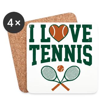 T-shirt de tennis, T-shirt I Love Tennis Paris, Sweat à capuche - Dessous de verre (lot de 4) - blanc - Devant