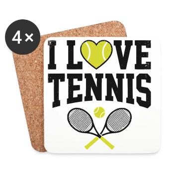 T-shirt de tennis, t-shirt j’adore le tennis, sweat à capuche, tasse - Dessous de verre (lot de 4) - blanc - Devant