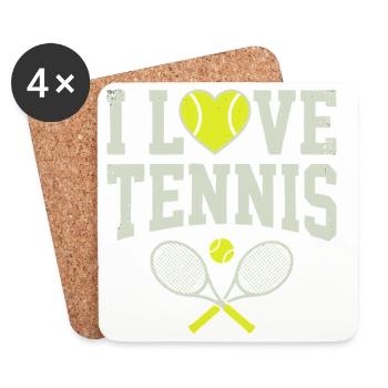 T-shirt de tennis, t-shirt I Love Tennis, sweat à capuche, bonnet - Dessous de verre (lot de 4) - blanc - Devant