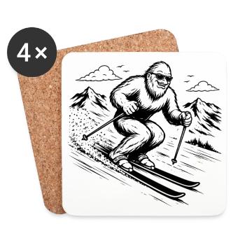 Bigfoot Sasquatch Skifahrer in den Bergen - Untersetzer (4er-Set) - Weiß - Vorne