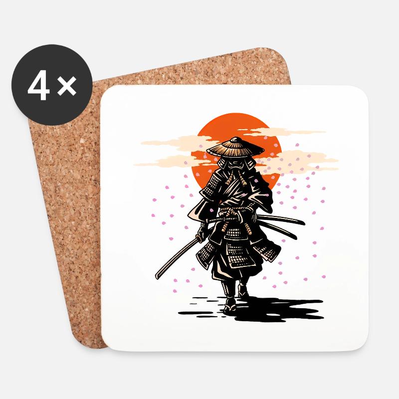 Samurai Sun und Sakura - Untersetzer (4er-Set) - Weiß