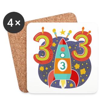 Birthday 3 Years Rocket Boy Three - Coasters (set of 4) - white - Front