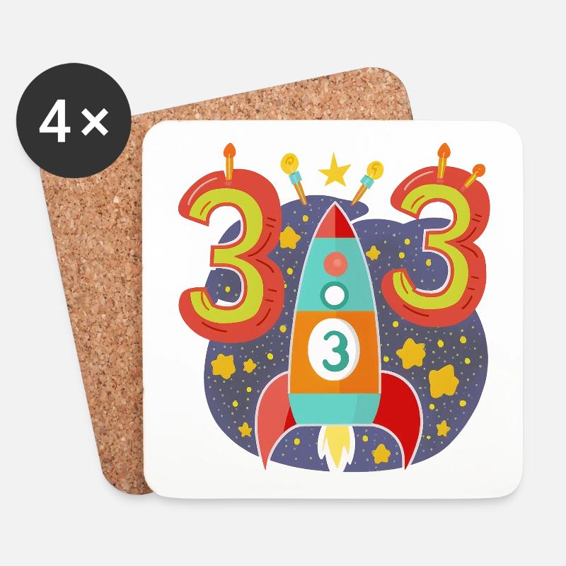 Anniversaire 3 ans Rocket Boy Trois - Dessous de verre (lot de 4) - blanc