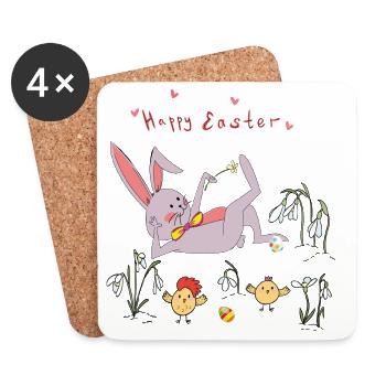 Lapin de Pâques avec poussins - Dessous de verre (lot de 4) - blanc - Devant
