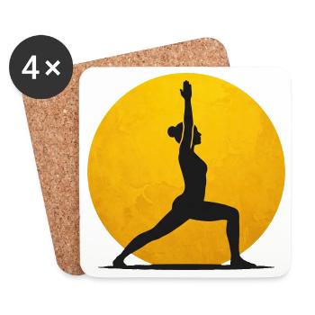 Krieger I Yoga Pose Silhouette Goldene Sonne - Untersetzer (4er-Set) - Weiß - Vorne