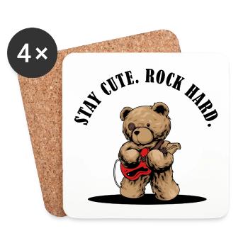 Stay Cute Rock Hard – Teddy mit E-Gitarre - Untersetzer (4er-Set) - Weiß - Vorne