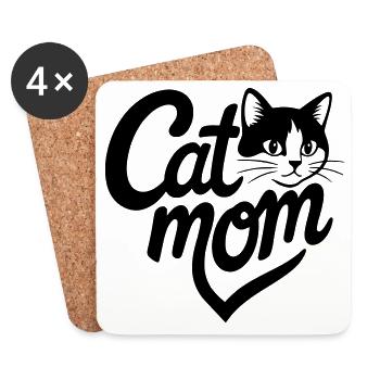Cat Mom Heart and Black and White Cat - Coasters (set of 4) - white - Front
