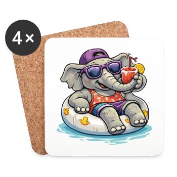 BeachElephant with Drink - Coasters (set of 4) - white - Front