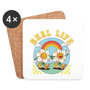 Be Happy in Real Life – Retro Flower Vibes - Coasters (set of 4) - white - Front