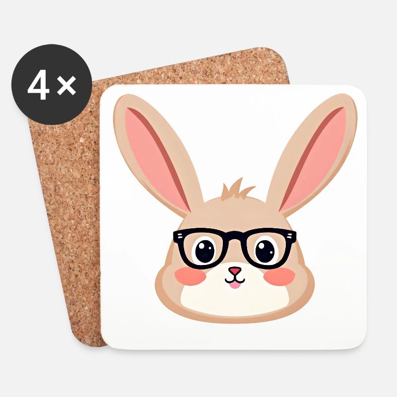 Rabbit with glasses - Coasters (set of 4) - white