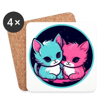 Kitten Duo Neon - Coasters (set of 4) - white - Front