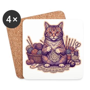 Crochet Cat Kitten Knits - Coasters (set of 4) - white - Front