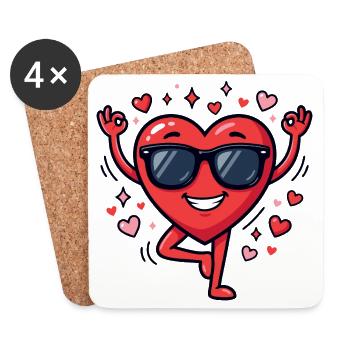Yoga amusant pour la Saint-Valentin - Dessous de verre (lot de 4) - blanc - Devant