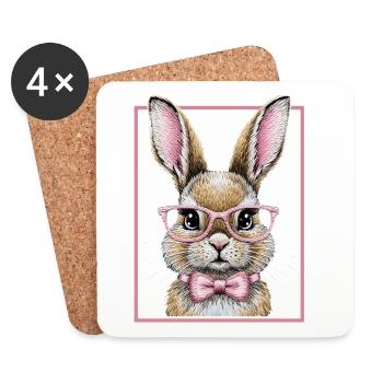 Cute Bunny mit Brille – Lustiges Hasendesign  - Untersetzer (4er-Set) - Weiß - Vorne