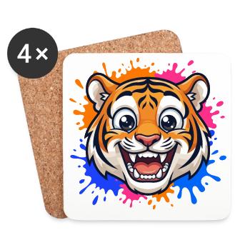 Éclaboussure de couleur du tigre rieur - Dessous de verre (lot de 4) - blanc - Devant
