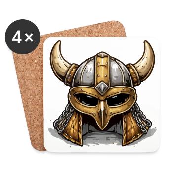 Vikinghelm mit Hörnern Goldbraun - Untersetzer (4er-Set) - Weiß - Vorne