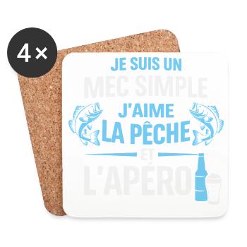 Mec Simple J’Aime La Pêche Et L’ Apéro Humour  - Dessous de verre (lot de 4) - blanc - Devant