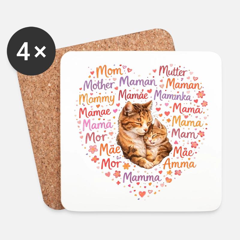 Katzen Mama Herz – Muttertag Geschenk Katze - Untersetzer (4er-Set) - Weiß