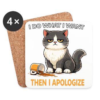 Defiant Cat : Je fais ce que je veux - Dessous de verre (lot de 4) - blanc - Devant