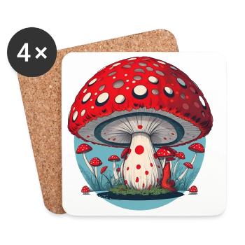 Champignon rouge - Champignon Porte-Sang - Champignon Porte-Chance - Dessous de verre (lot de 4) - blanc - Devant