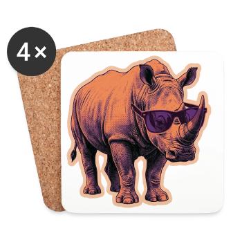 Nashorn Rhinozeros Sonnenbrille Risographie - Untersetzer (4er-Set) - Weiß - Vorne