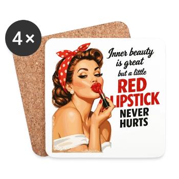 Pin-Up Girl Retro Design: Roter Lippenstift - Untersetzer (4er-Set) - Weiß - Vorne