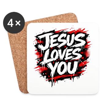 Jesus liebt dich Graffiti Statement - Untersetzer (4er-Set) - Weiß - Vorne