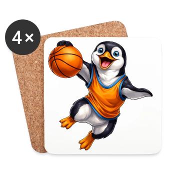 Jeu d’équipe de dessin animé Joueur de basket-ball Penguin - Dessous de verre (lot de 4) - blanc - Devant