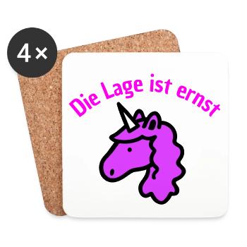 DIE LAGE IST ERNST, LILA EINHORN! LUSTIGER SPRUCH - Untersetzer (4er-Set) - Weiß - Vorne