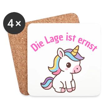 LAGE IST ERNST, COOLES EINHORN! LUSTIGER SPRUCH - Untersetzer (4er-Set) - Weiß - Vorne