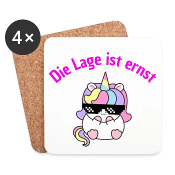 LAGE IST ERNST, COOLES EINHORN! LUSTIGER SPRUCH - Untersetzer (4er-Set) - Weiß - Vorne