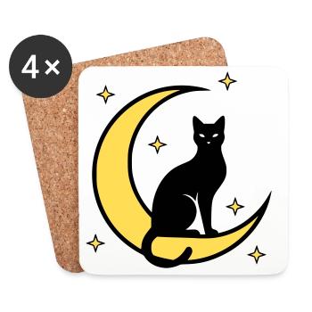 Katze Mond Sterne Hexerei - Untersetzer (4er-Set) - Weiß - Vorne
