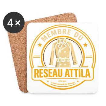 Membre du réseau Attila - humour film culte - Dessous de verre (lot de 4) - blanc - Devant