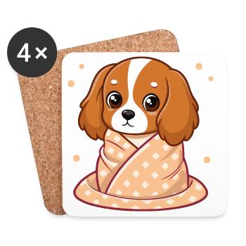 Chien Cavalier câlin en plaid pastel - Dessous de verre (lot de 4) - blanc - Devant