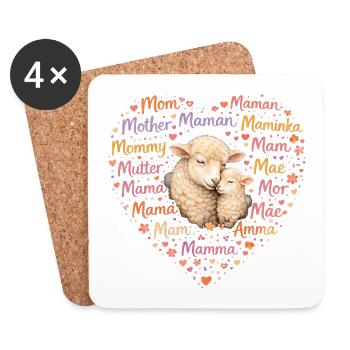 Cœur de Maman de mouton – cadeau de la fête des mères pour Maman - Dessous de verre (lot de 4) - blanc - Devant