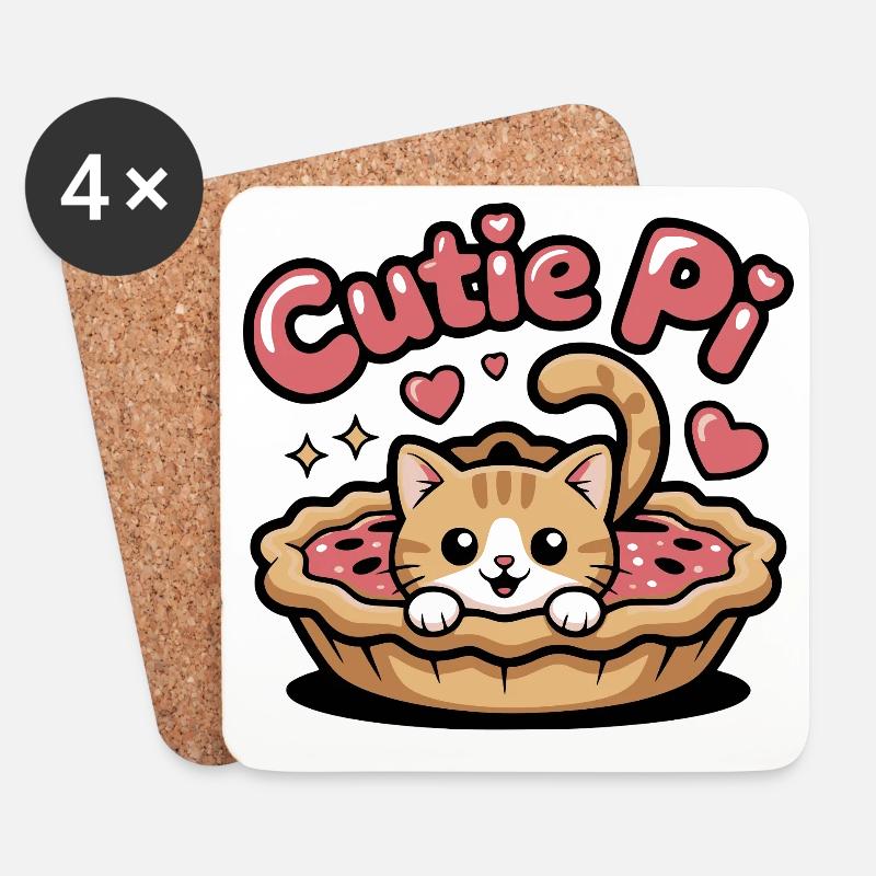 Cutie Pi Cat - Coasters (set of 4) - white