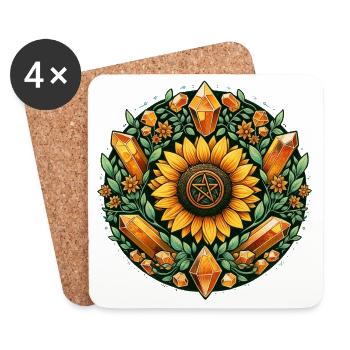 Sonnenblumen-Kristallkreis-Pentagramm - Untersetzer (4er-Set) - Weiß - Vorne