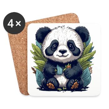 Le panda dans la forêt de feuilles - Dessous de verre (lot de 4) - blanc - Devant